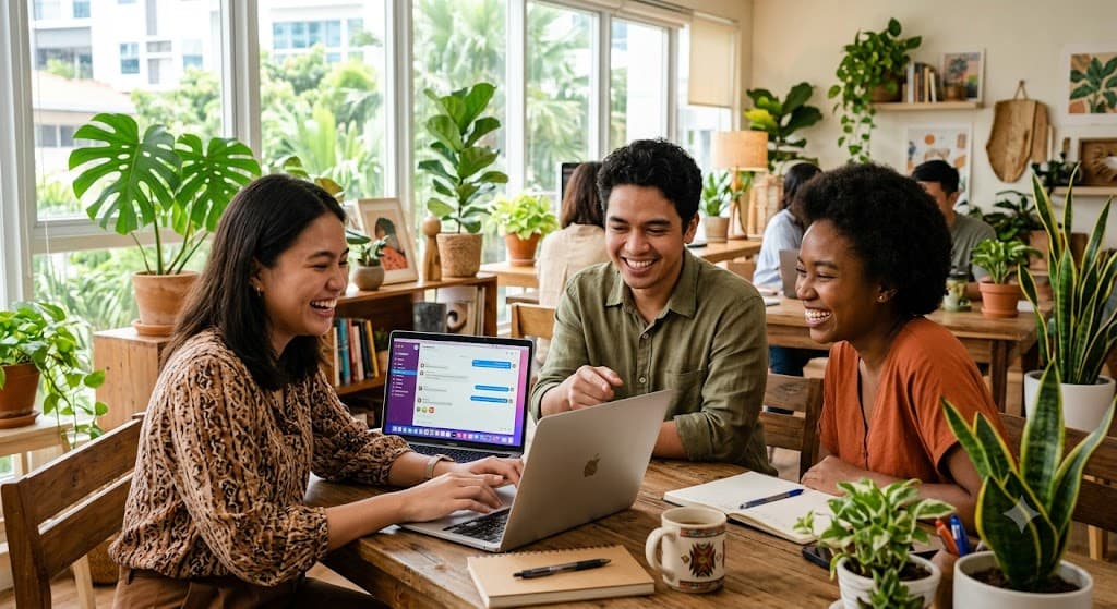 Small business staff using an AI chat assistant on a laptop in the Philippines