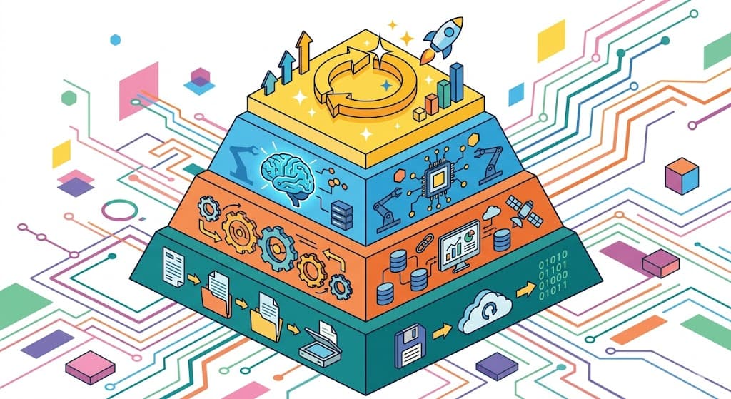 Layered diagram showing digitization, digitalization, and AI integration for SMEs