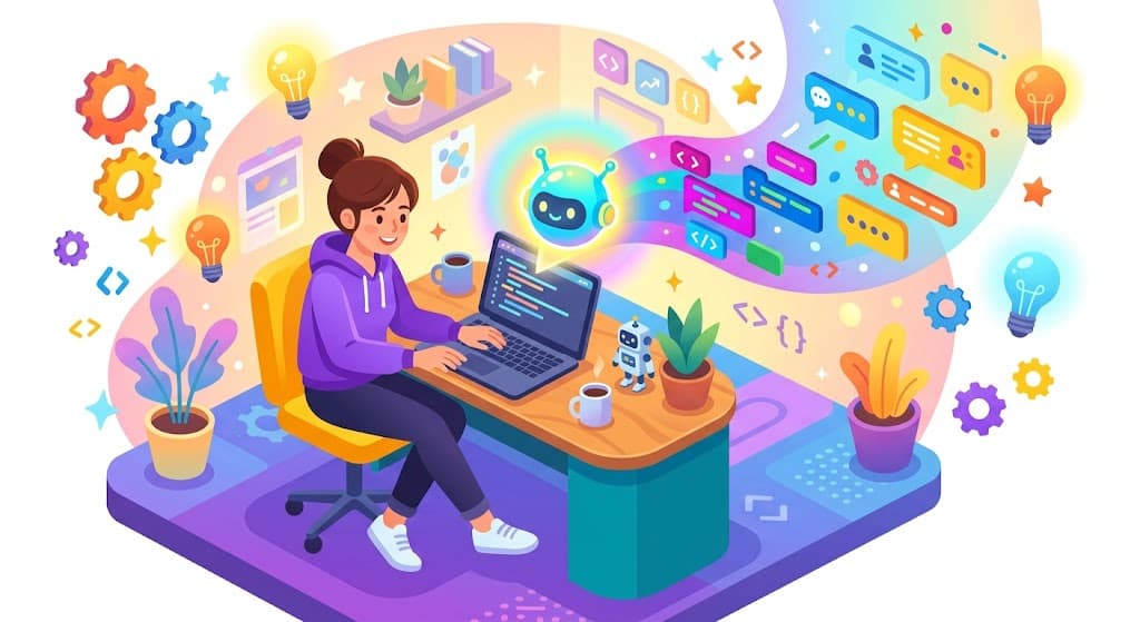 Developer using AI coding assistant on laptop screen
