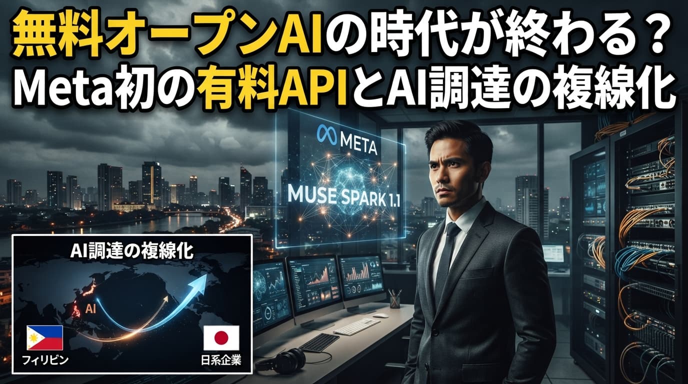 MetaのMuse Spark 1.1に学ぶ:「無料オープンモデルの時代」の終わりとAI調達の複線化|フィリピン日系企業向けケーススタディ